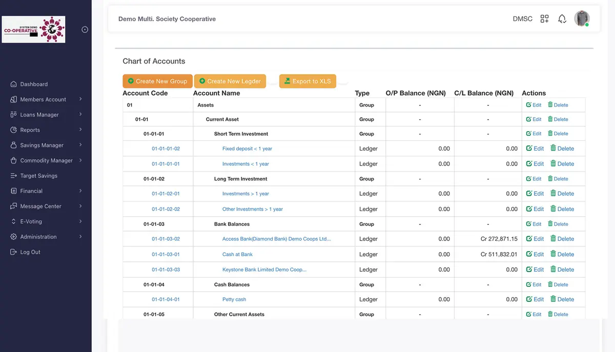 CoopSolve chart of accounts
